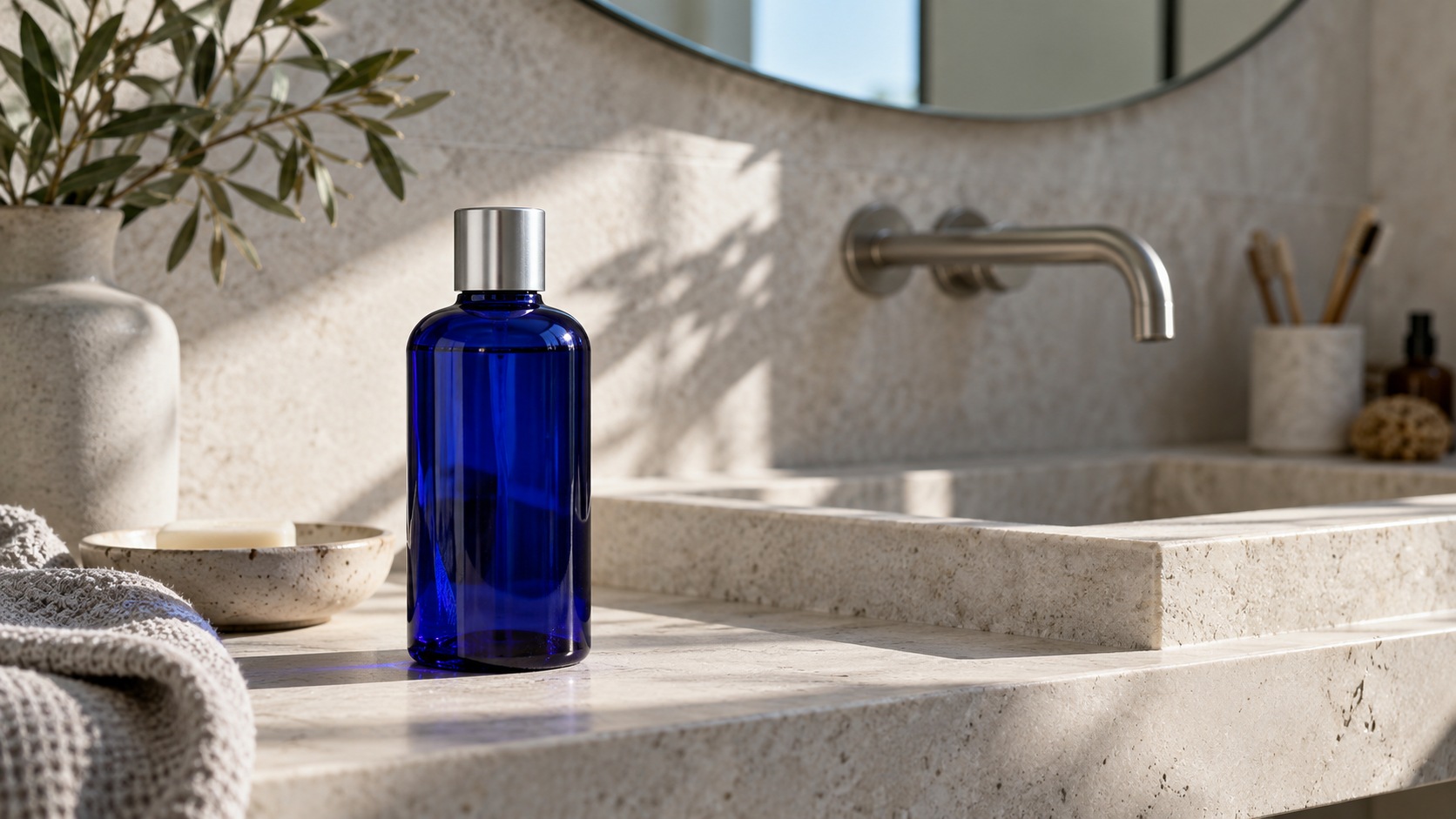 Blue glass bottle concept illustration