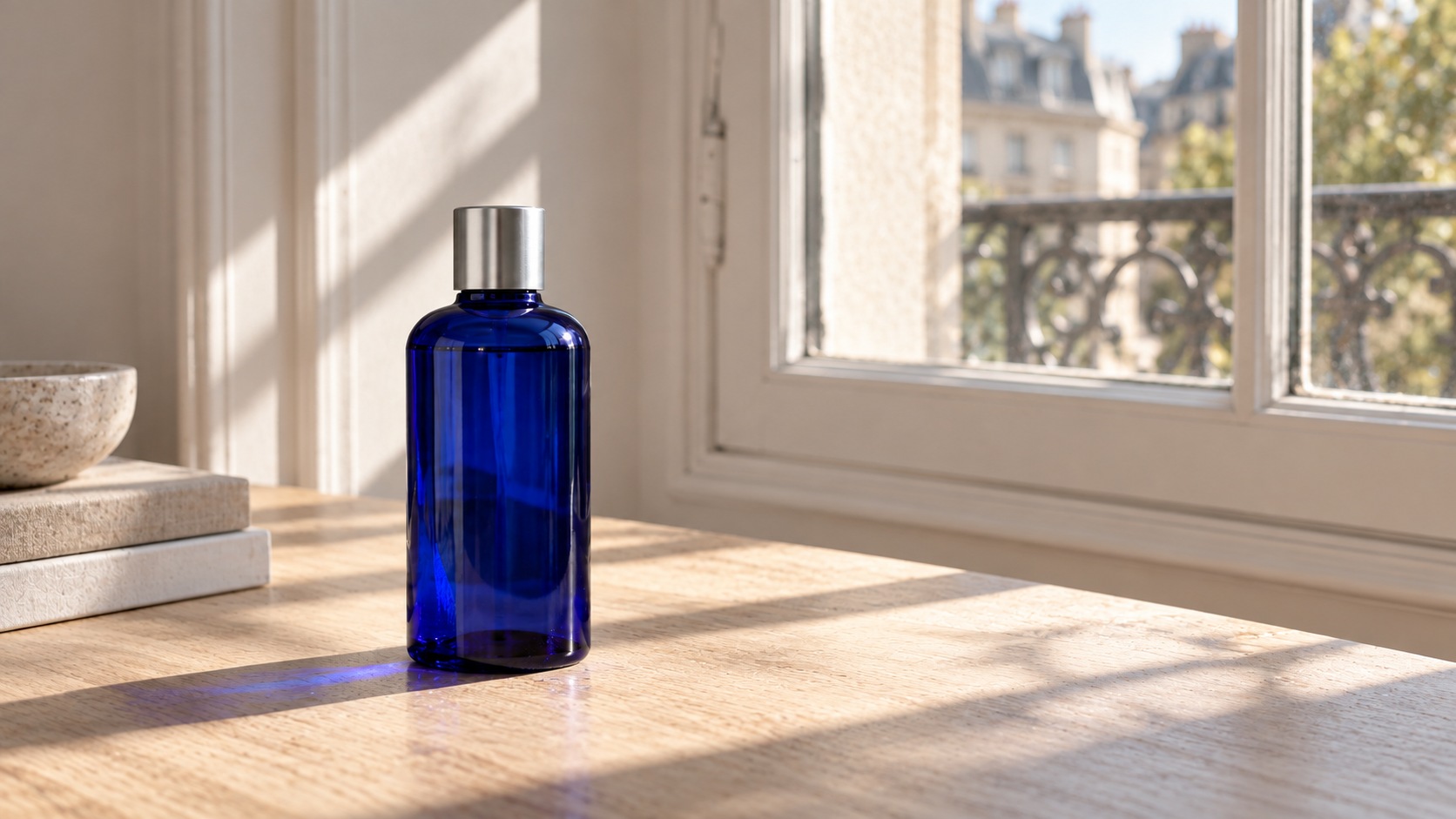 Blue glass bottle concept illustration