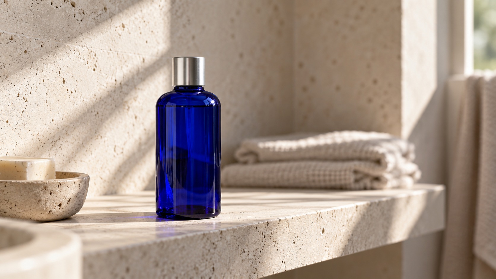 Blue glass bottle concept illustration